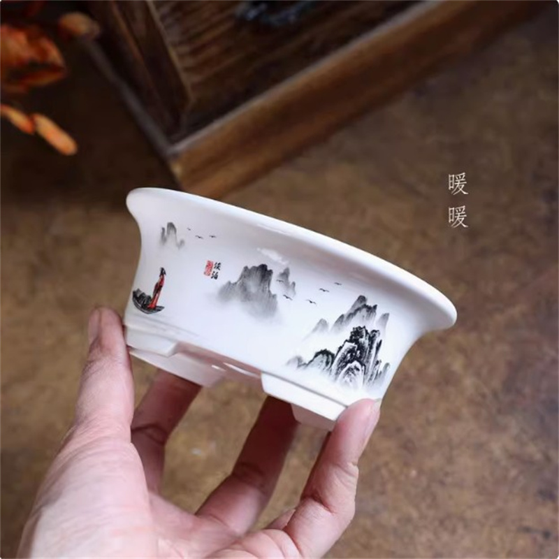 Bonsai Garden For Desk - Porcelain White Oval Bonsai Pot,Mini Pot,Round,Small