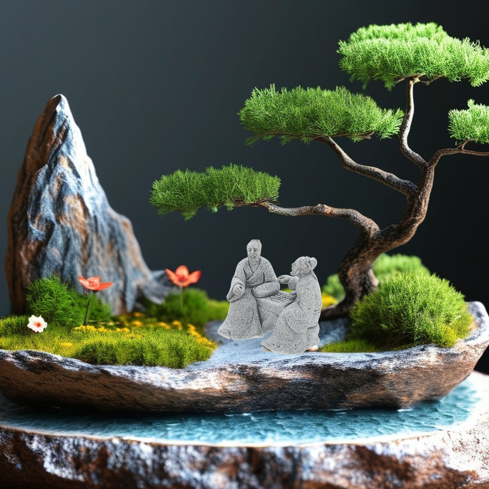 Bonsai Zen Garden Set - 2Pcs Miniature Stone Table Chess Set
